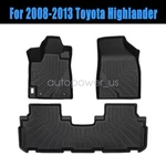 For 2008-2013 Toyota Highlander Tpe Floor Mats Liners 3D Model Front & Rear 3PCS. Fixed Price $67.49.