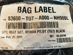 2016-22 Genuine Oem Honda Pilot Black Carpet Floor Mat Set 83600-TG7-A000-NH900L. Fixed Price $49.99.