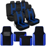 Bdk Full Set Of Front & Rear Seat Covers, Carpet Floor Mats, Blue With Black. Fixed Price $49.98.
