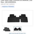 New Oem Gm 2008-2017 Buick Enclave 2ND Row Captain Chairs All Weather Floor Mat. Fixed Price $95.00.