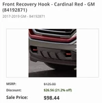 Gm Silverado Front Recovery Hook Cardinal Red #84192871. Fixed Price $45.00.