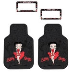 New 4PC Betty Boop Skyline Front Auto Floor Rubber Mats & License Plate Covers. Fixed Price $80.57.
