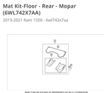 Dodge Ram 2019-2022 Genuine Mopar Rear Mat Kit-floor 6WL742X7AA. Fixed Price $159.99.
