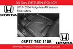 2017-2026 Oem Honda Ridgeline High Wall Season Floor Mat Set 08P17-T6Z-110B. Fixed Price $176.04.